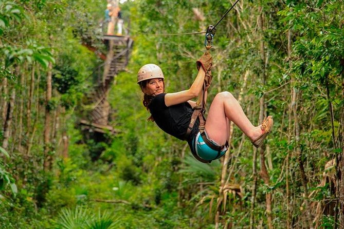 4 activities in 1 Horse Riding, ATV Shared, Cenote & Ziplines from Cancún - Shared ATVs on an obstacle-filled trail