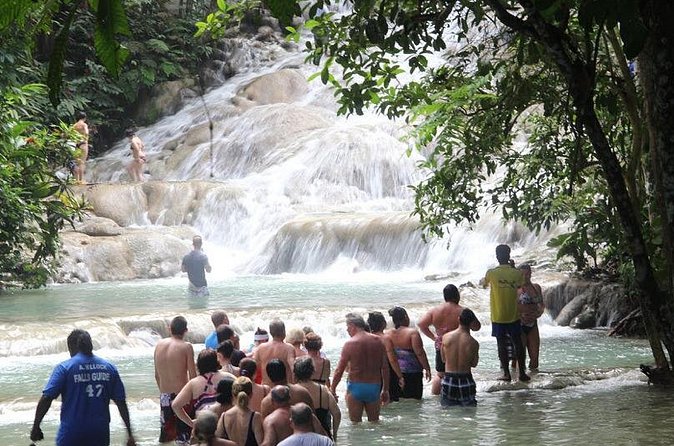 Beach Horseback Riding and Dunn’s River Falls - Climbing Dunn’s River Falls in a human chain
