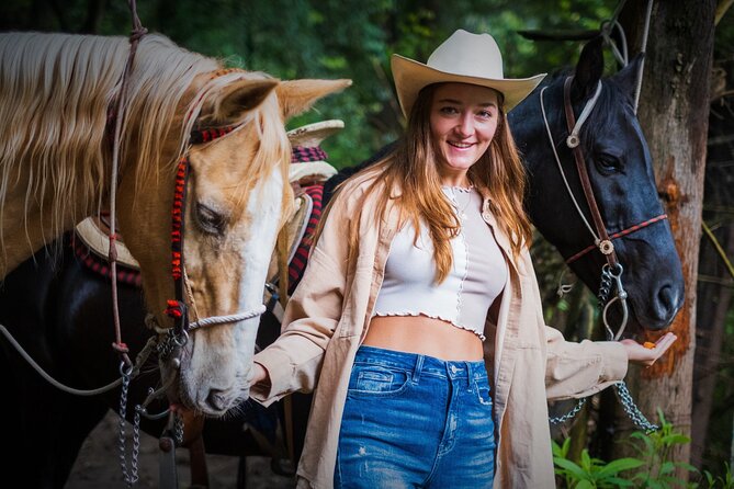 Exclusive Horseback Ride w/ Mexican Charros Family in México City - Riding beneath pine trees and across moving water