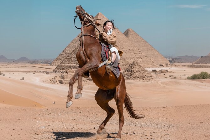 Giza Pyramids Photoshoot with Jumping Horse, Camel and Sphinx - The panoramic viewpoint, camel ride, and horse shots