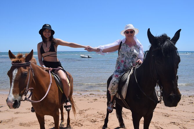 Horse Riding 3 Hours Beach, Desert, & Swimming By Horse in red sea - Hurghada - Along the beach, with the Red Sea in view
