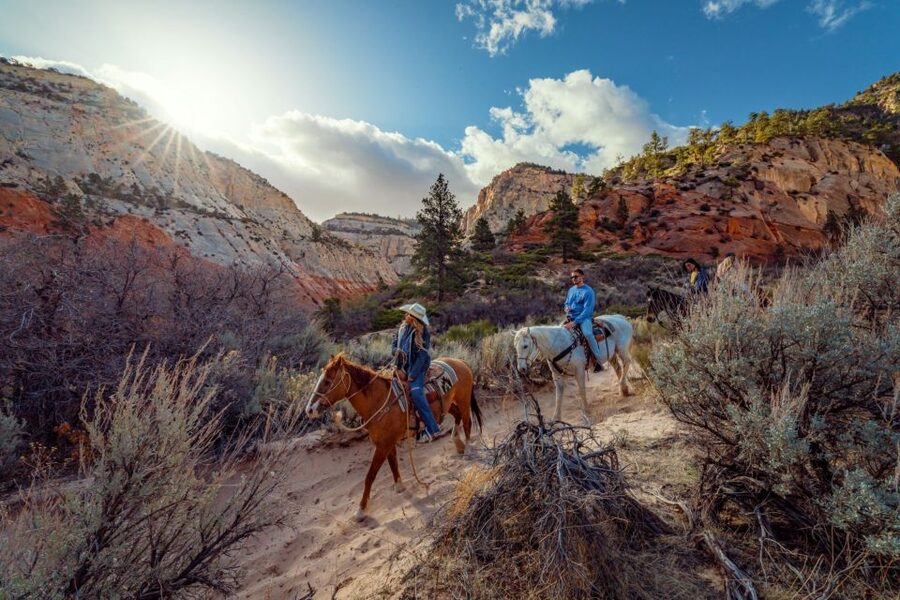 Orderville: East Zion Park White Mountain Horseback Tour - Walking into the sandstone slot canyon