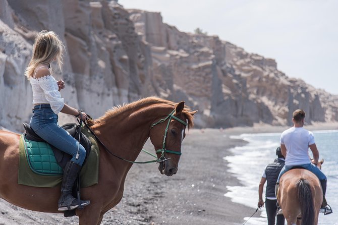 Santorini Horse Riding to Black Sandy Beach - Reaching Eros Black Beach by horse