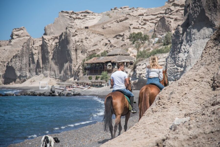 Santorini: Horse Riding Trip to Black Sandy Beach - Calm horses and careful guides