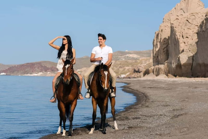 Santorini: Horseback Riding on the Black Sandy Eros Beach - Starting above Vlychada with the horses
